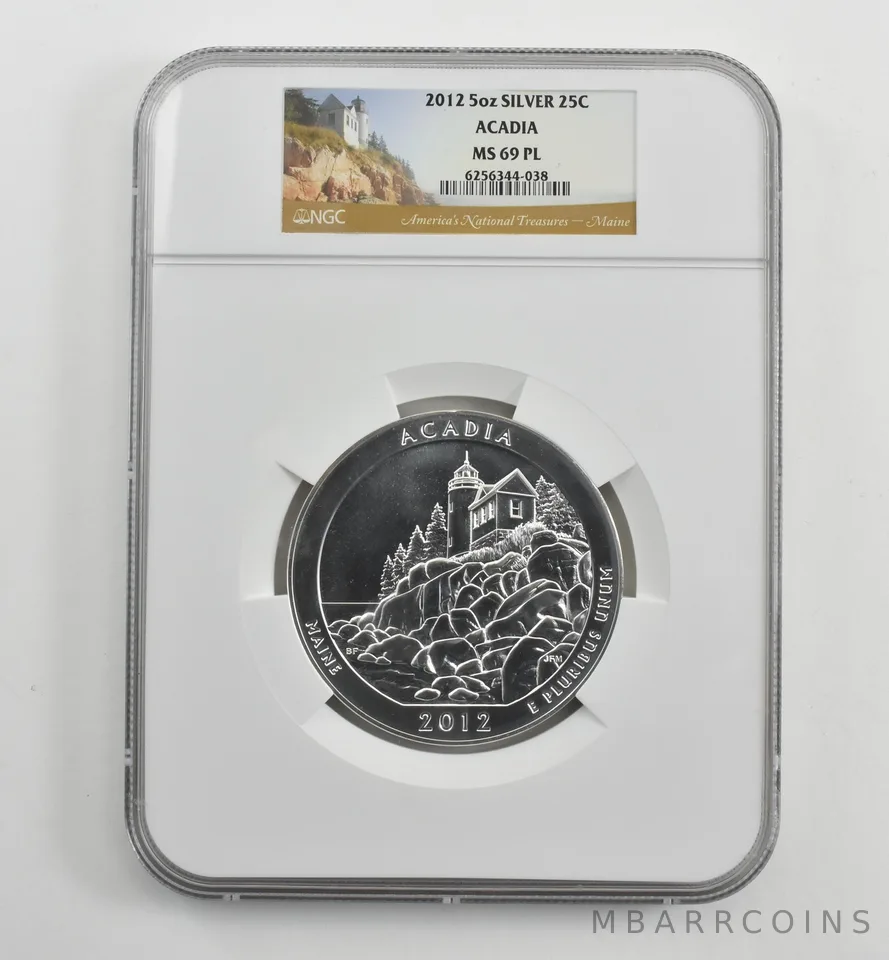 2012 5 Oz Silver Quarter America The Beautiful Acadia MS69 PL NGC *1553