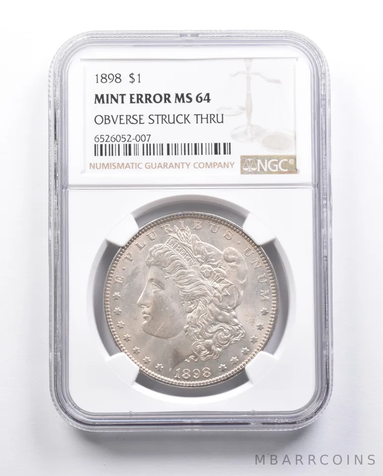 MS64 1898 Morgan Silver Dollar Error OBV Struck Thru NGC *6675
