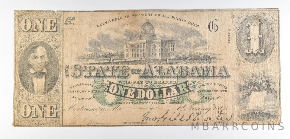 1863 $1 Alabama Obsolete Note *8626