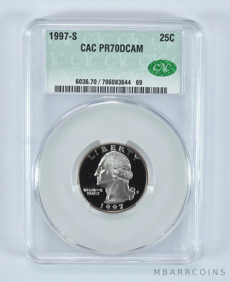 1997-S Washington Quarter PR70 DCAM CAC CACg
