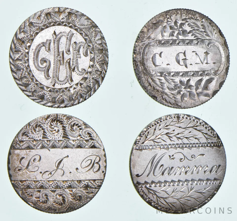 Lot (4) Seated Liberty Dime Love Tokens a5138