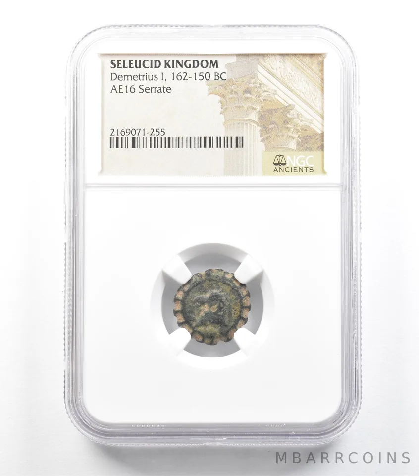 162-150 BC Seleucid Kingdom Demetrius I AE16 Serrate NGC *5937