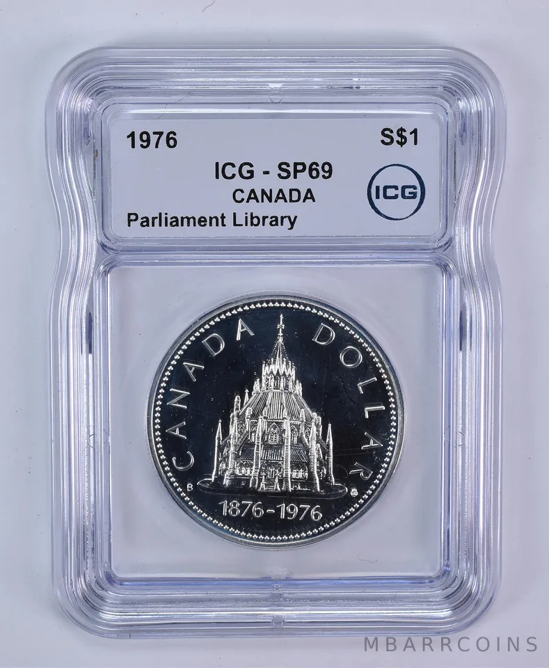1976 Canada 1 Dollar Silver Parliament Library SP69 ICG