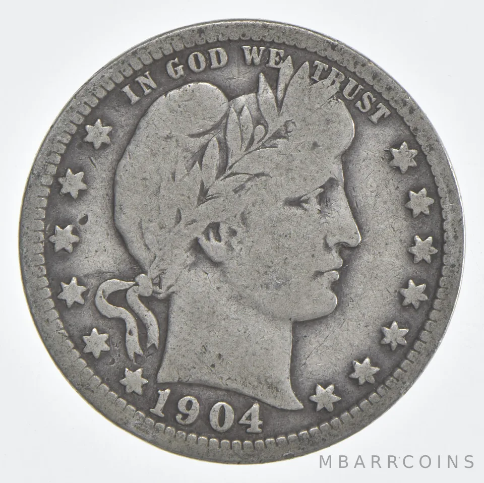 1904 (P) Barber Quarter 90% Silver VG Condition