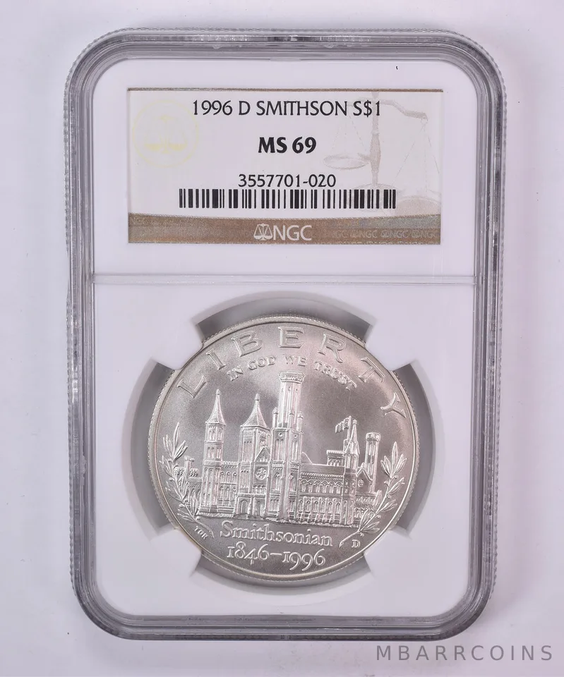 1996-D Smithsonian Commemorative Silver Dollar MS69 NGC Brown Label