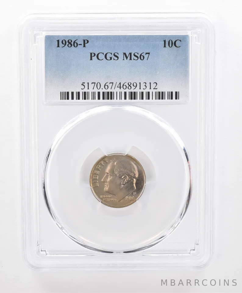1986-P Roosevelt Dime MS67 PCGS Beautiful Tone *2787