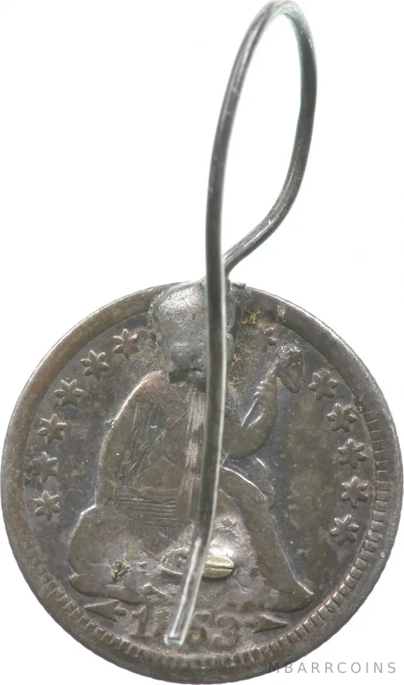 1853 Half Dime Arrows Love Token W/ Earring Victorian Silver Coin Pendant a9307