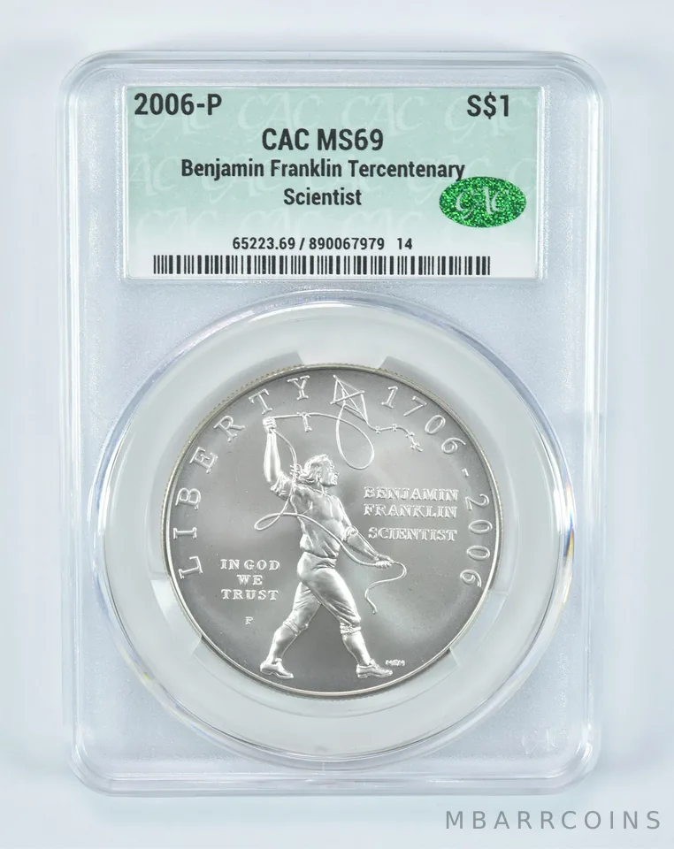 2006-P Ben Franklin Scientist Commemorative Silver Dollar MS69 CAC CACg
