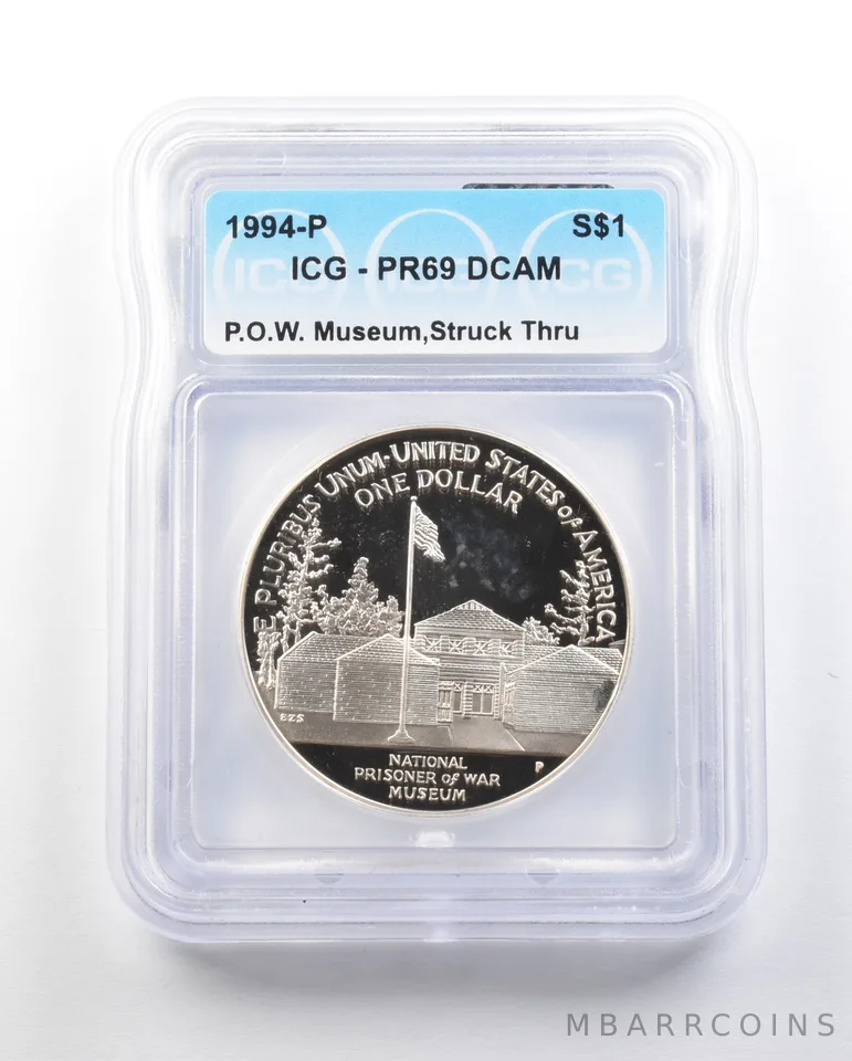 ERROR 1994-P POW Museum Commemorative Silver $1 Struck Thru PR69 DCAM ICG *0594