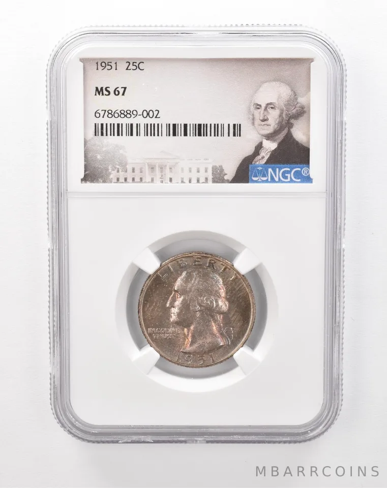 1951 Washington Quarter MS67 NGC Beautiful Tone *1266