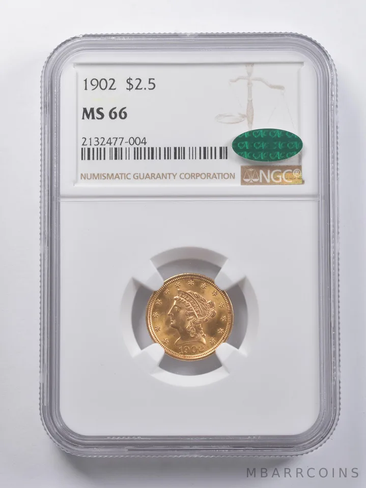 MS66 1902 $2.50 Liberty Head Gold Quarter Eagle CAC NGC a6868