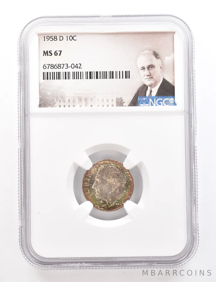 1958-D Roosevelt Dime MS67 NGC Beautiful Tone *3399