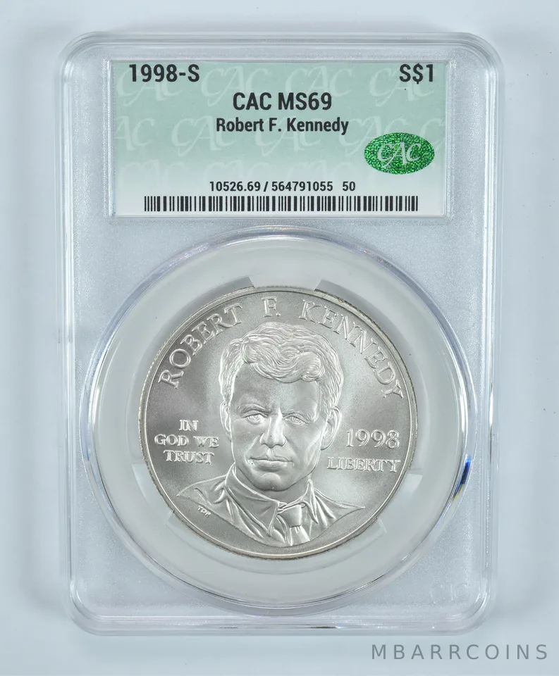 1998-S Robert F Kennedy Commemorative Silver Dollar MS69 CAC CACg