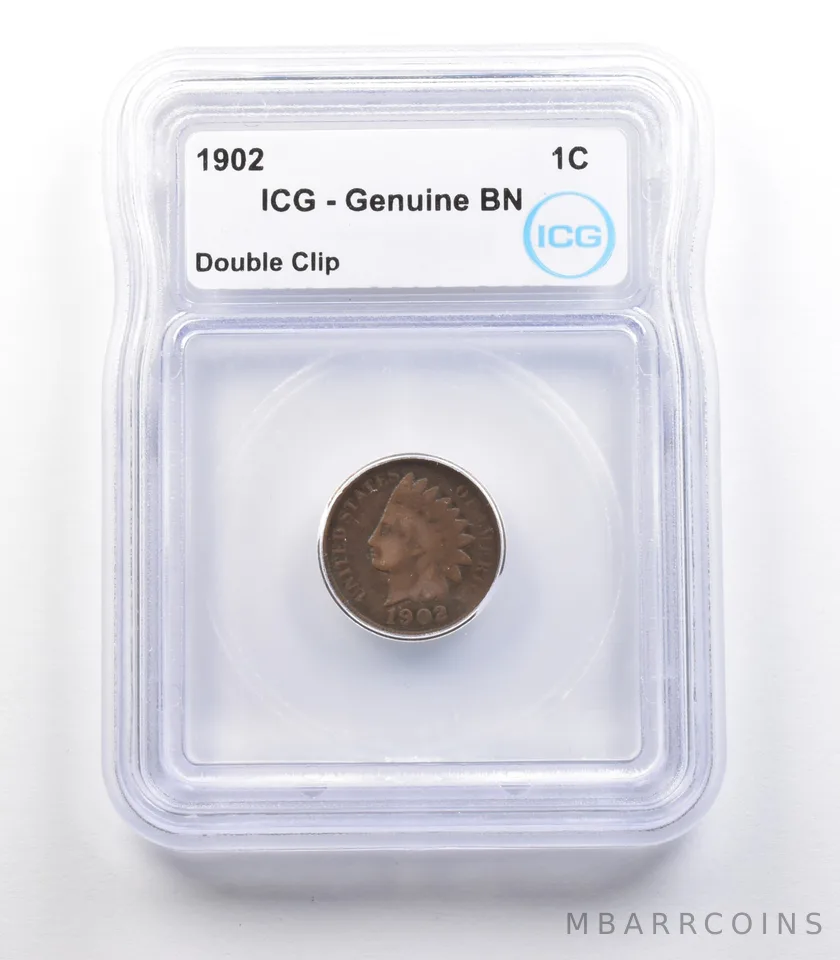 1902 Indian Head Cent Mint Error Double Clip Genuine BN ICG *2340