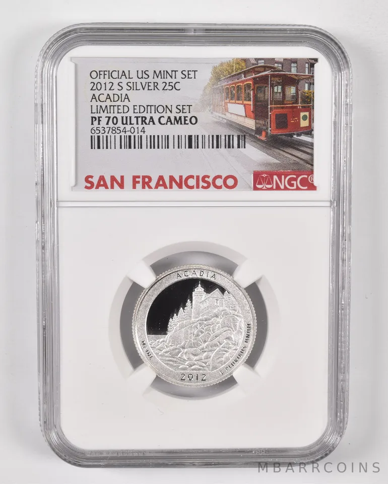 2012-S Silver PF70 UCam Acadia Quarter NGC Limited Edition SF Lbl