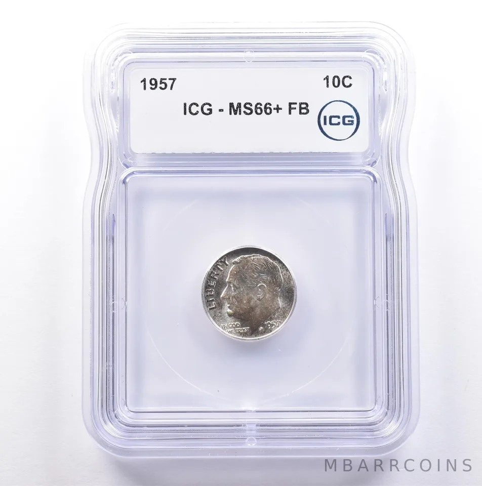 1957 Roosevelt Dime MS66+ FB ICG *9107