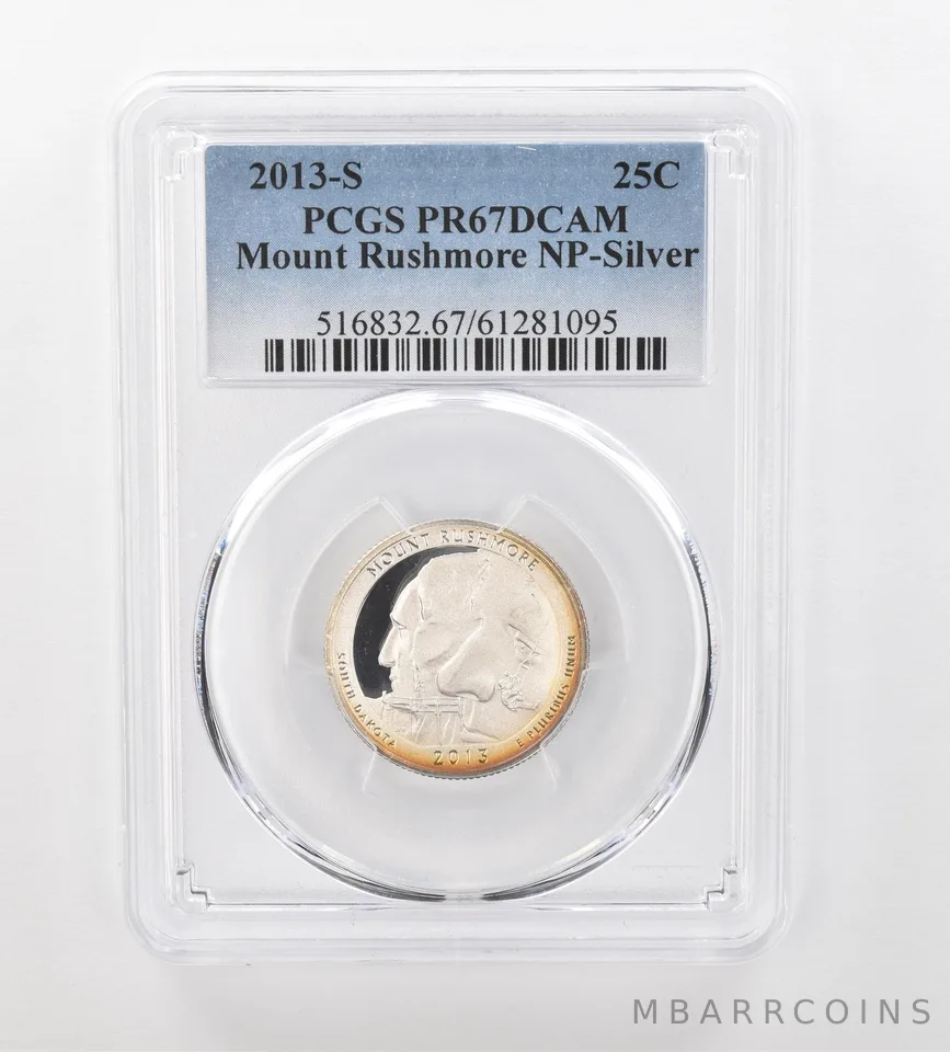 2013-S ATB Quarter Mount Rushmore Silver PR67 DCAM PCGS Peripheral Tone *0950