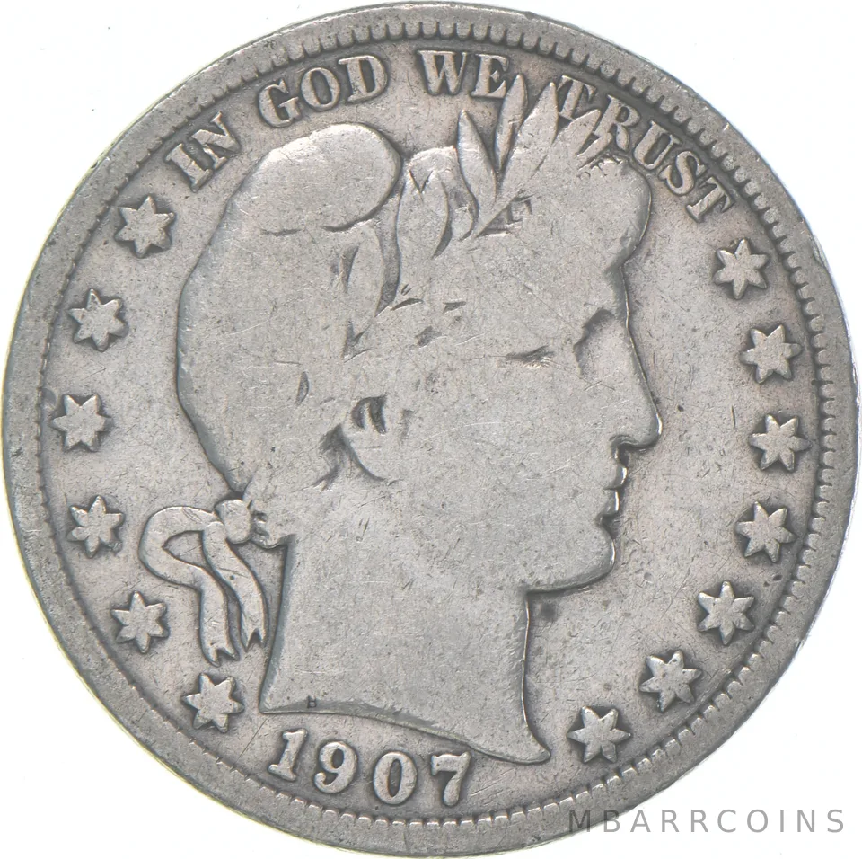 1907-S Barber Half Dollar Average Circ 90% Silver