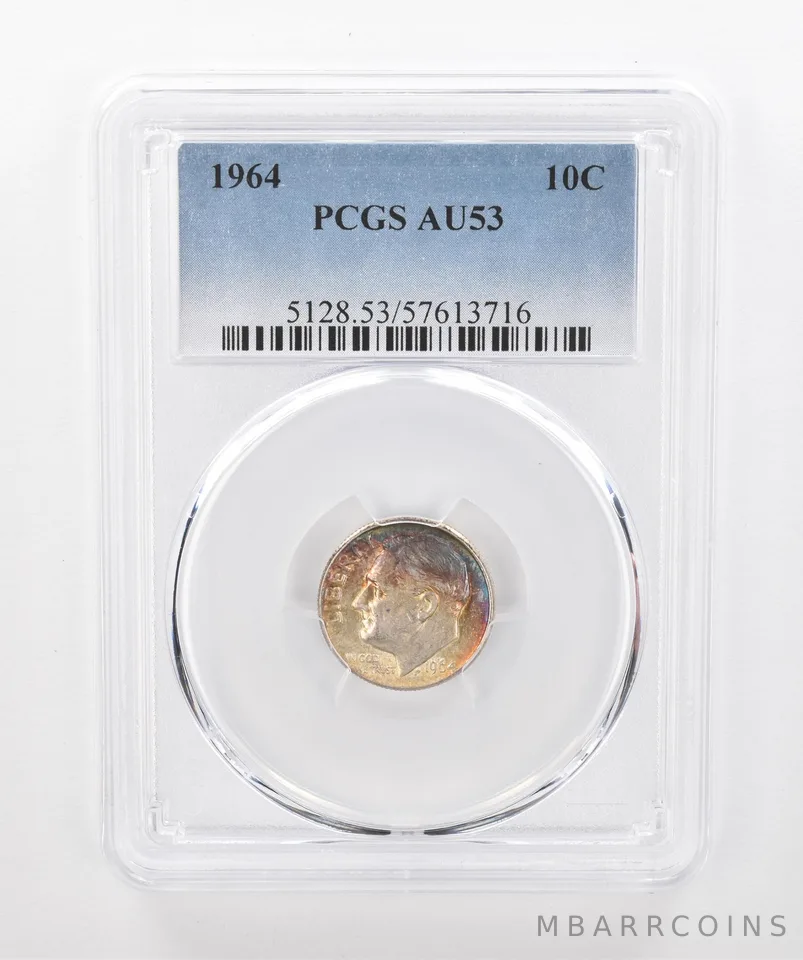 1964 Roosevelt Dime AU53 PCGS Beautiful Tone *1558