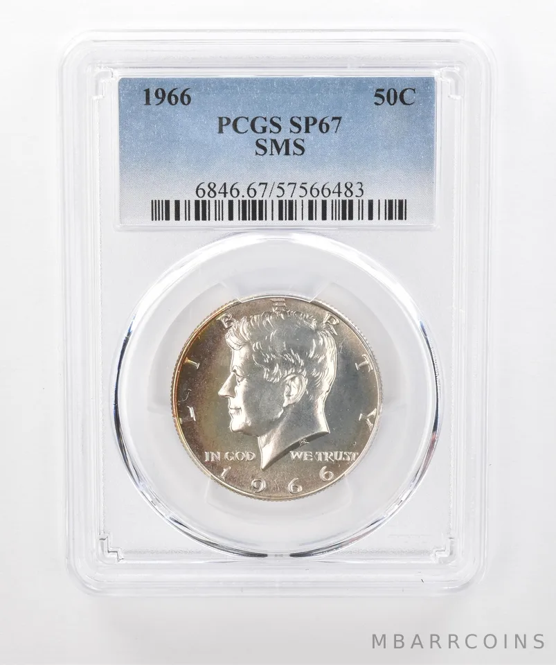 1966 Kennedy Half Dollar SMS SP67 PCGS Peripheral Tone *1357