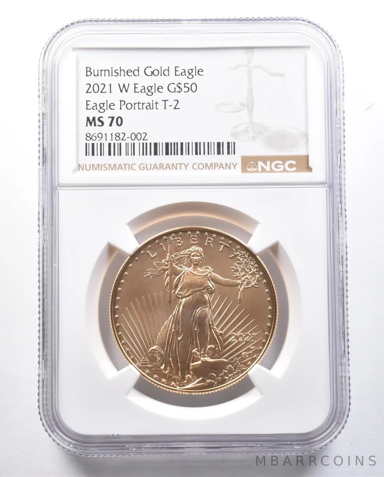 2021-W $50 Burnished Gold Eagle Type 2 1 Oz Gold MS70 NGC