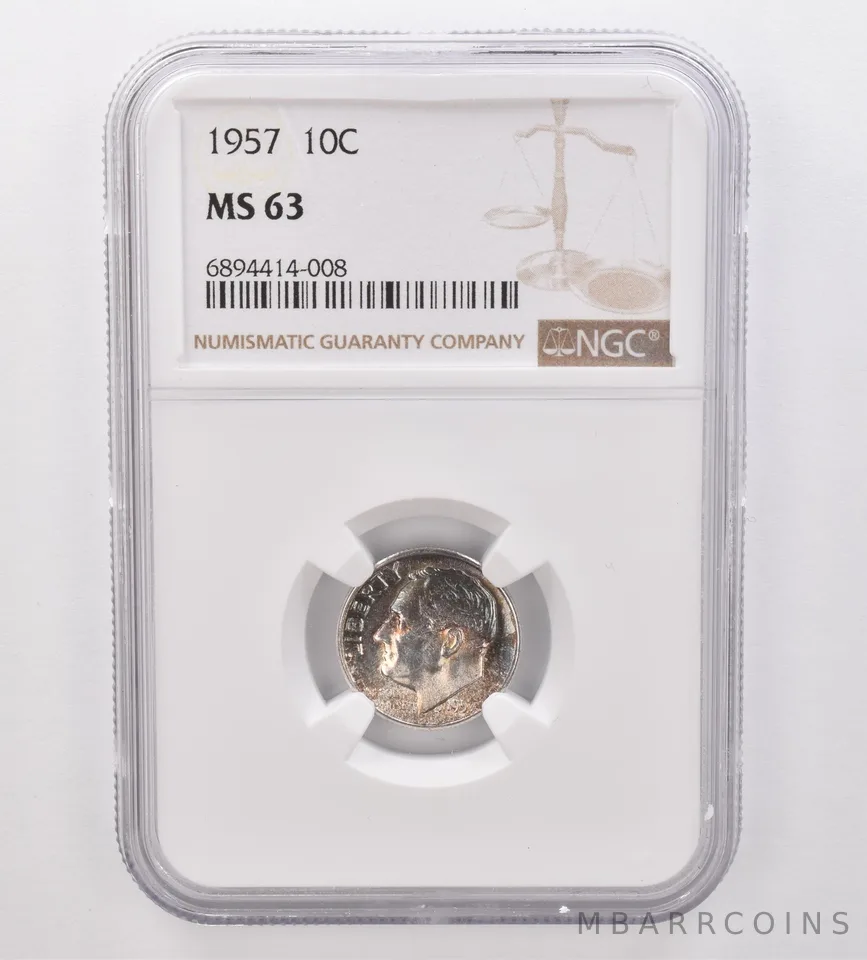 1957 Roosevelt Dime MS63 NGC Beautiful Tone *9883