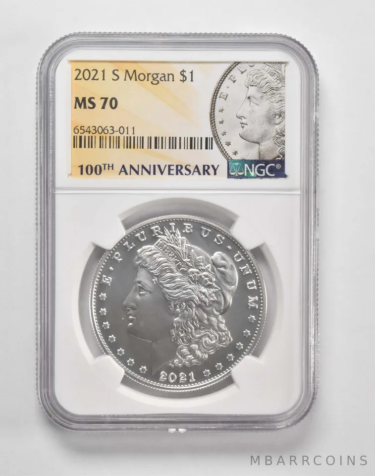 2021-S Morgan Silver Dollar $1 MS70 NGC 100th Anniversary Lbl