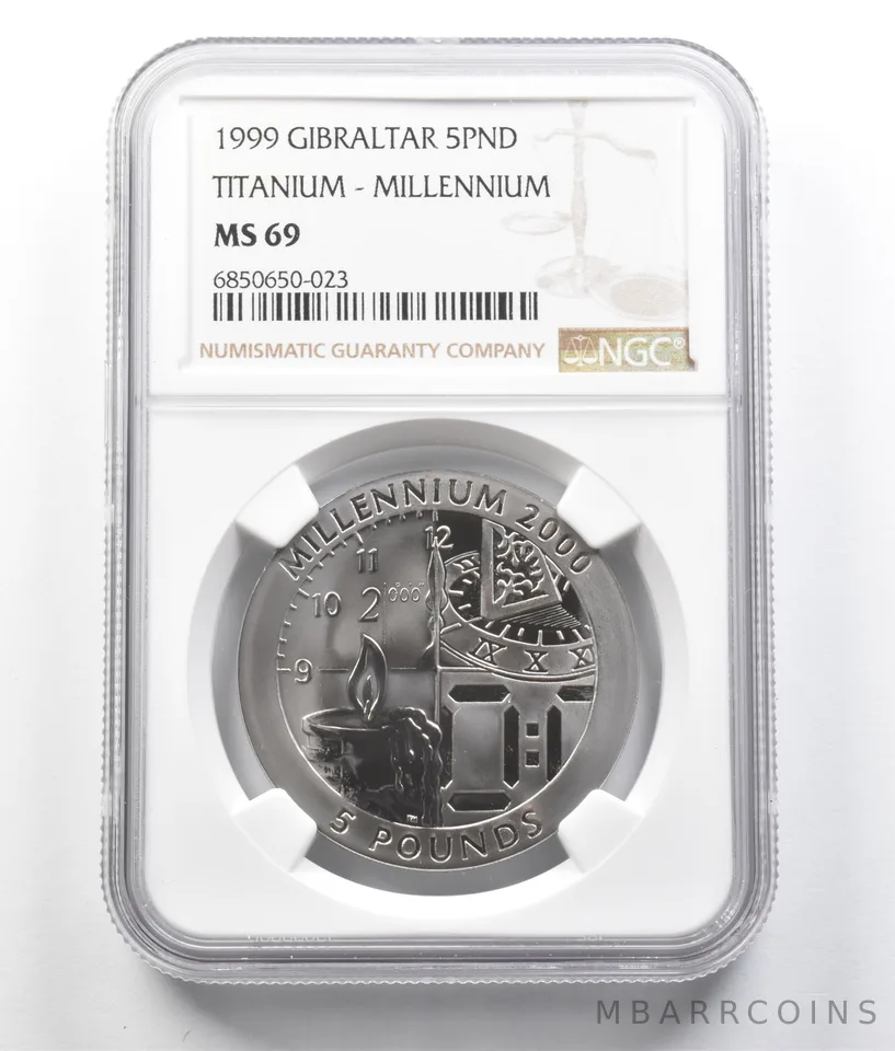 1999 Gibraltar 5 Pound Titanium Millennium MS69 NGC a7053