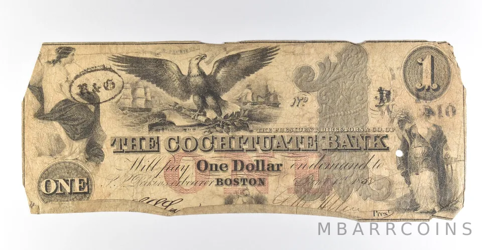1853 $1 Boston MA Cochituate Bank Obsolete Note *8420