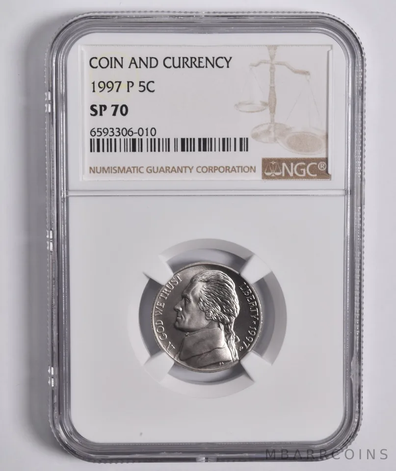 1997-P Jefferson Nickel Coin & Currency SP70 NGC Brown Lbl