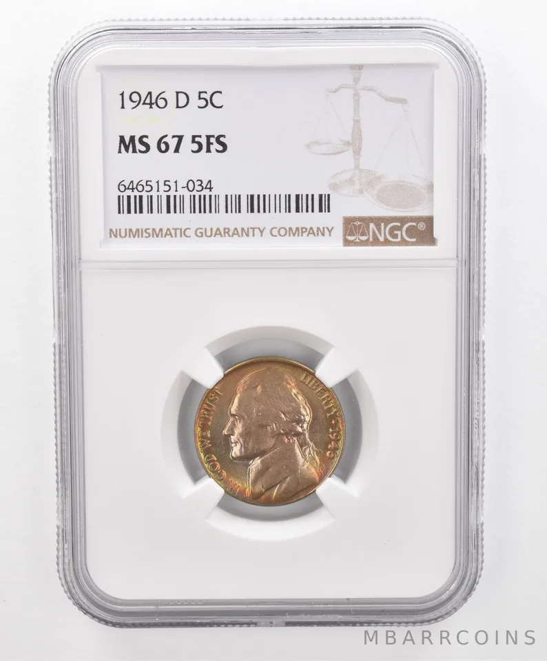1946-D Jefferson Nickel MS67 5FS NGC Beautiful Tone *2697