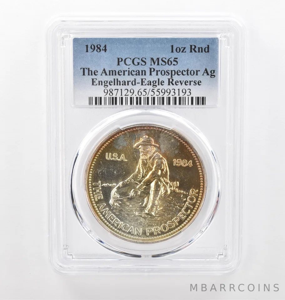 1984 Engelhard Prospector 1 Oz Silver Eagle Reverse MS65 PCGS Nice Tone *2182
