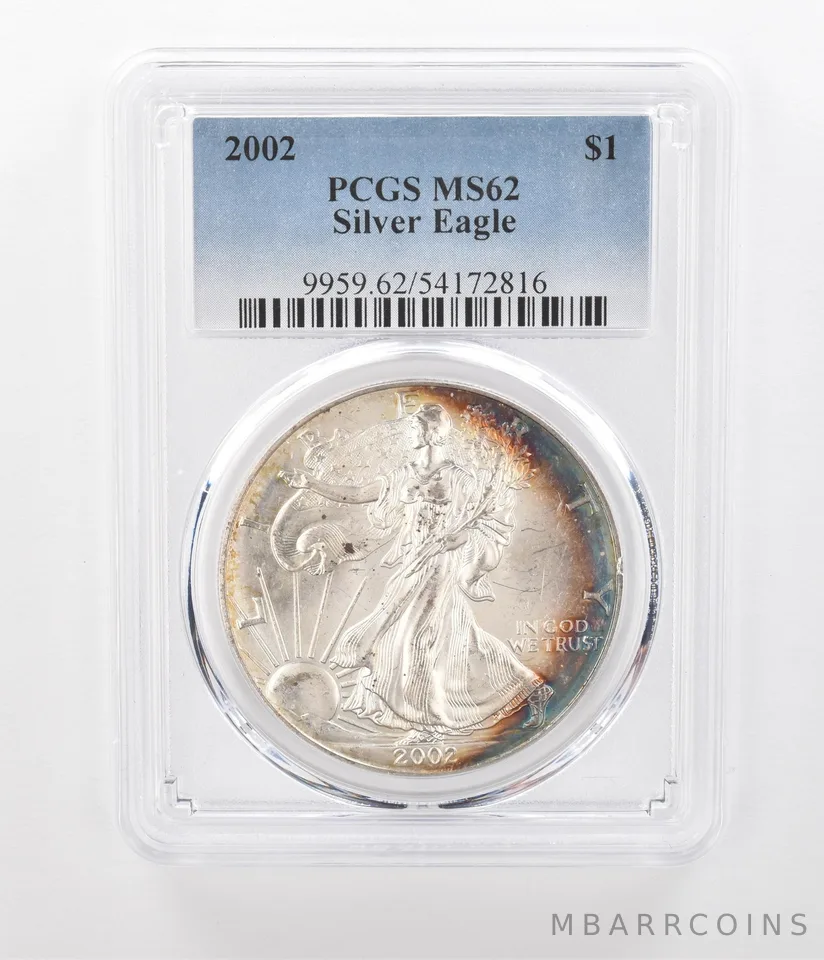 2002 American Silver Eagle MS62 PCGS Peripheral Tone *1230