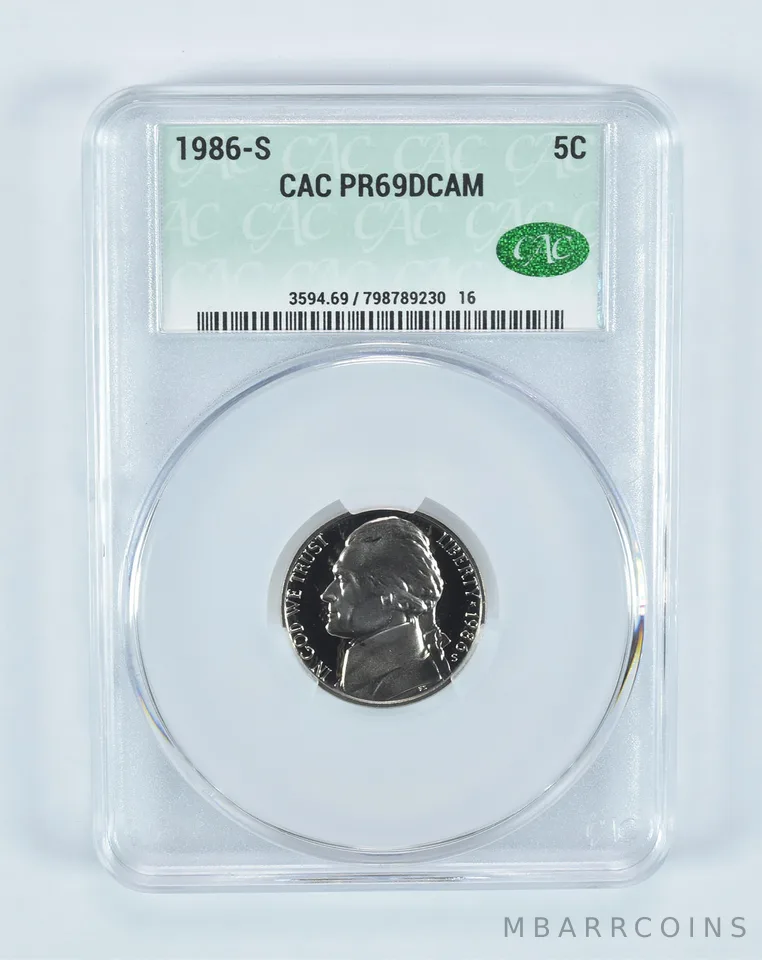 1986-S Jefferson Nickel PR69 DCAM CAC CACg