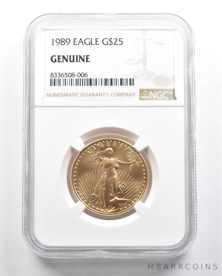 1989 $25 American Gold Eagle 1/2 Oz 0.5 Oz Genuine NGC *5889
