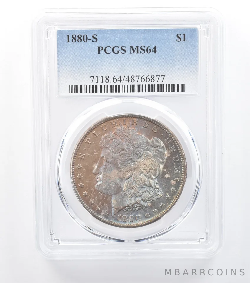 1880-S Morgan Silver Dollar MS64 PCGS Rainbow Tone *7775