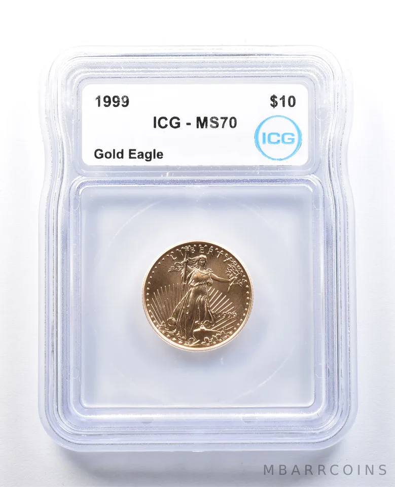 1999 $10 American Gold Eagle 1/4 Oz Gold MS70 ICG