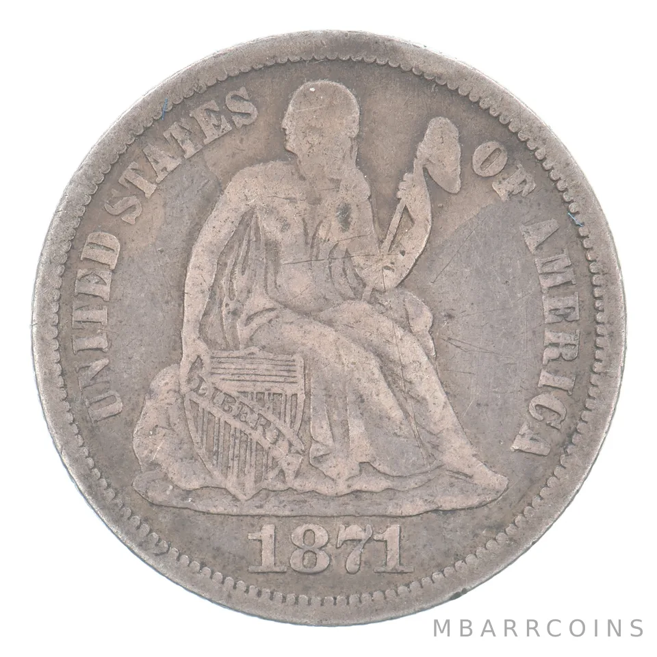 1871 Seated Liberty Dime Beautiful Tone *9324