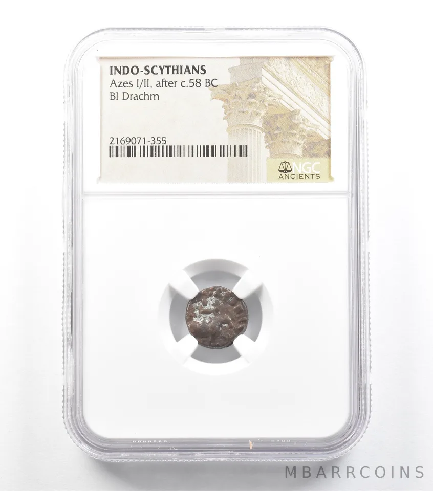 C. 58 BC Indo-Scythians Azes I/II BI Drachm NGC *5943