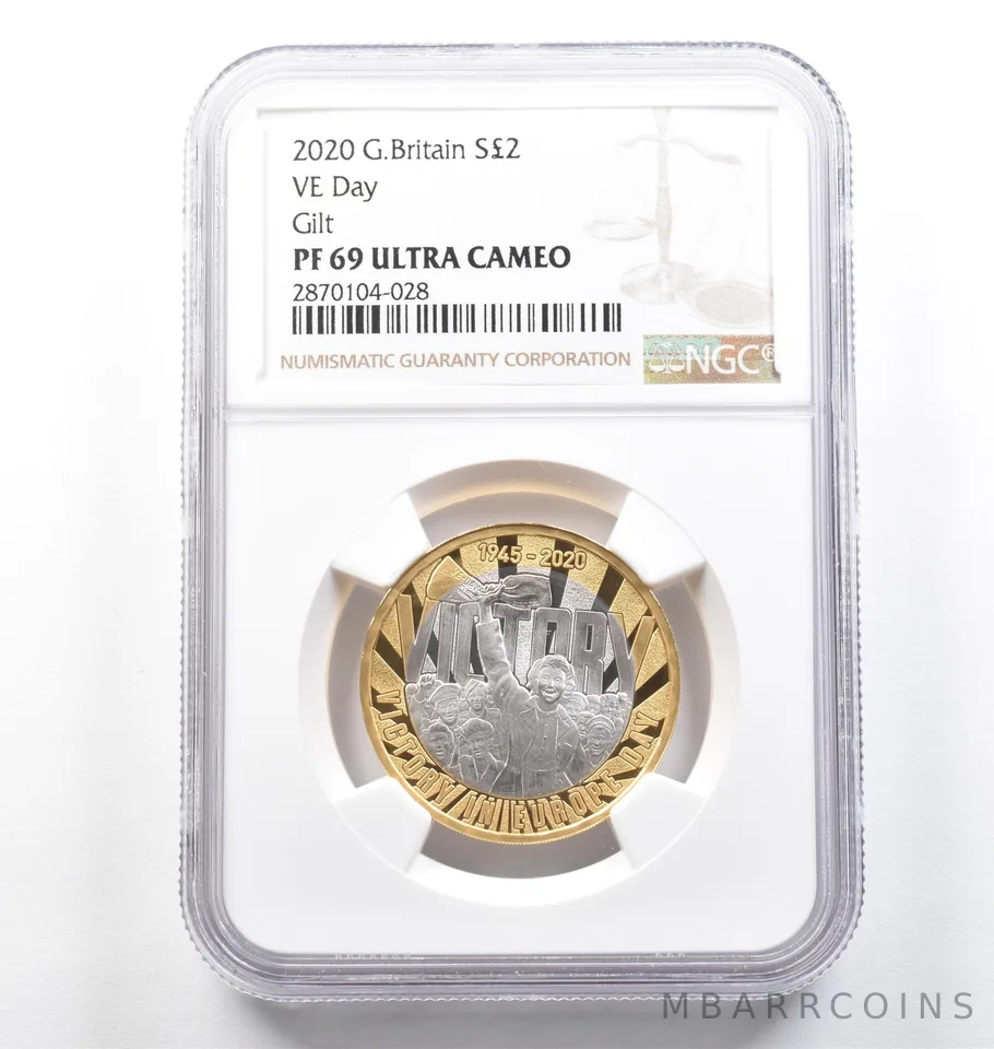 2020 Great Britain 2 Pounds Silver Gilt VE Day PF69 UCAM NGC *6633