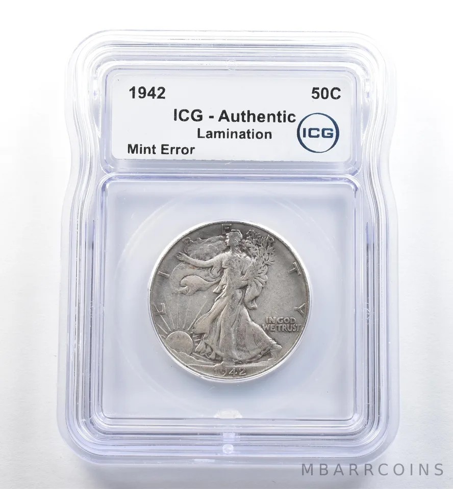 1942 Walking Liberty Half Dollar Mint Error Lamination Authentic ICG *3578