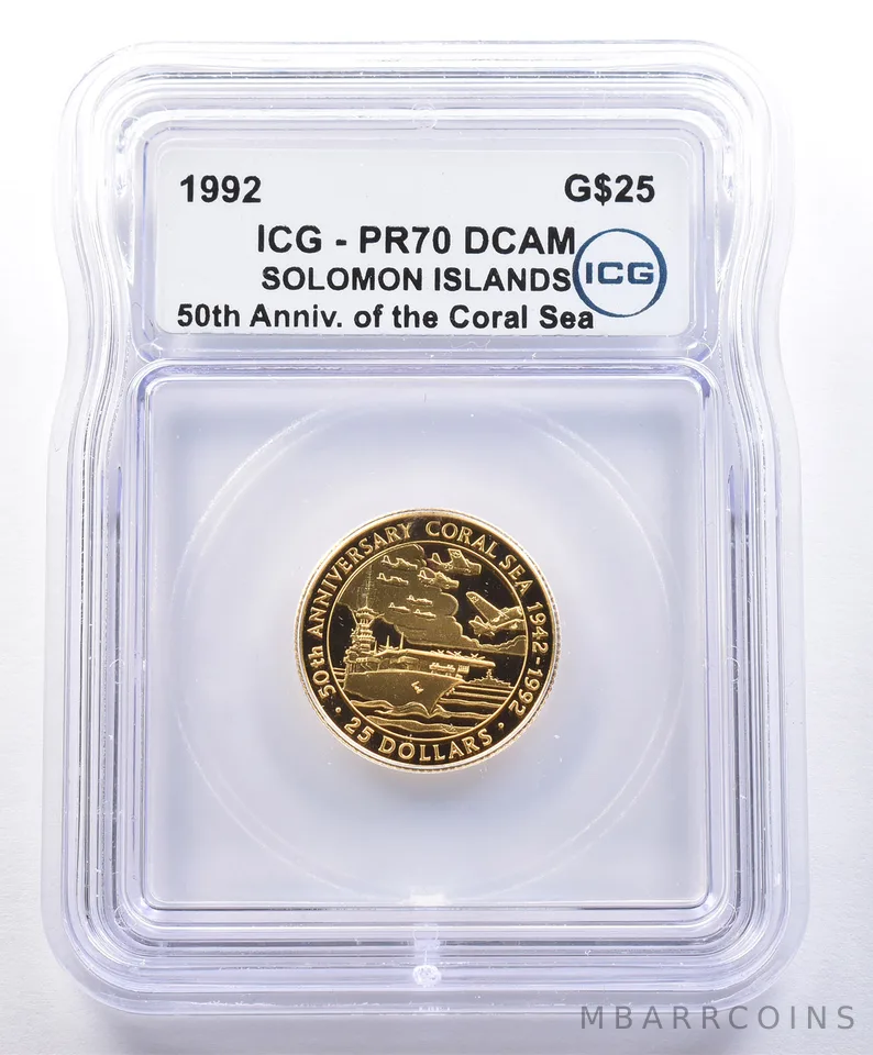 1992 Solomon Islands $25 Gold The Coral Sea PR70 DCAM ICG 1/4 Oz *4042