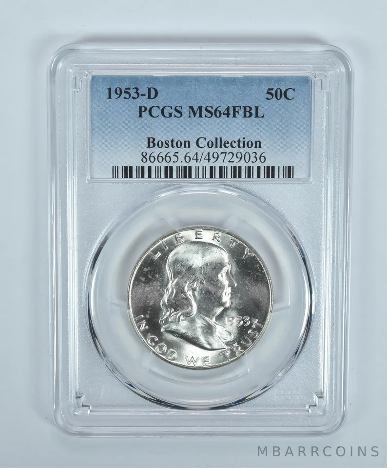 1953-D Franklin Half Dollar Boston Collection MS64 FBL PCGS Blue Label