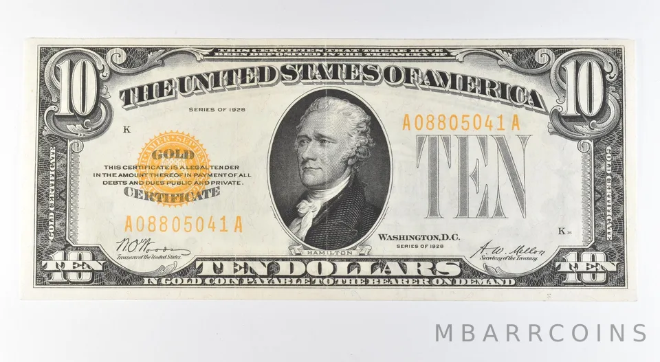 1928 $10 Gold Certificate Yellow Seal Fr#2400 *9575
