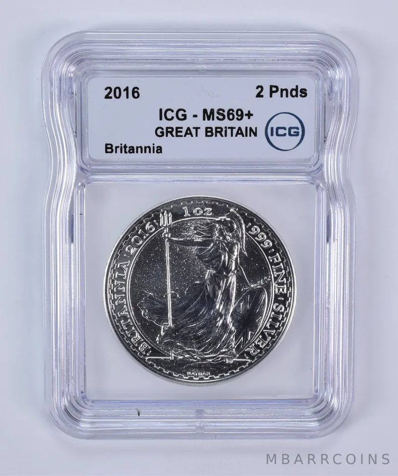 2016 Great Britain 2 Pounds Silver Britannia MS69+ ICG