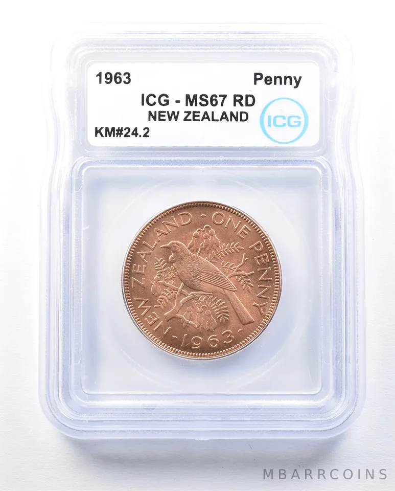 1963 New Zealand Penny KM#24.2 MS67 RD ICG *8945