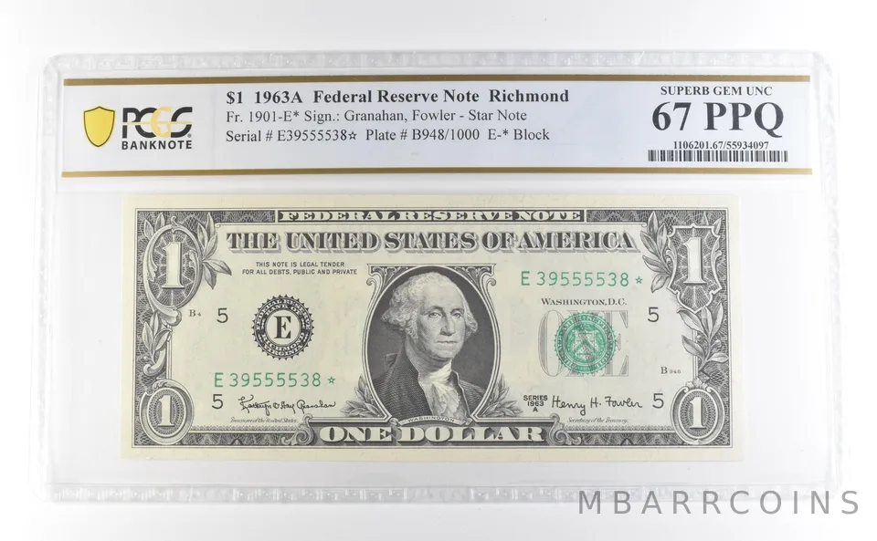 1963 A $1 Richmond VA FRN Star Note Fr#1901-E* Superb Gem Unc 67 PPQ PCGS *3980