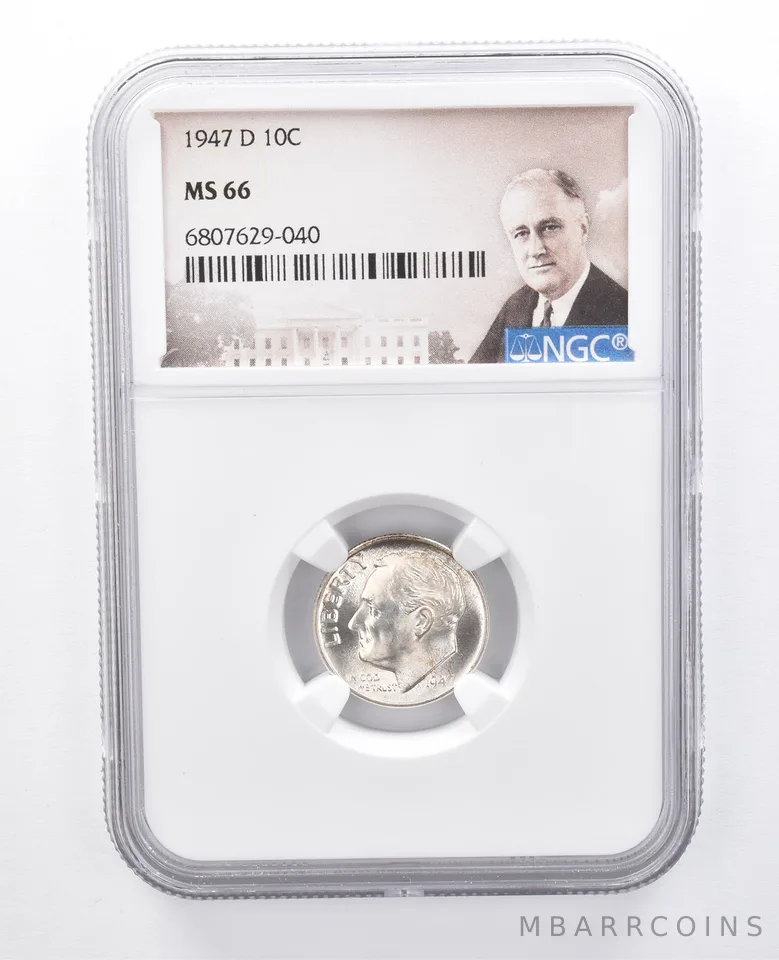 1947-D Roosevelt Dime MS66 NGC Peripheral Tone *7952