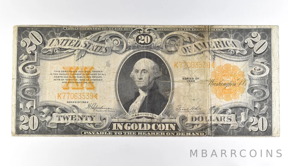 1922 $20 Gold Certificate Large Note Yellow Seal *1704