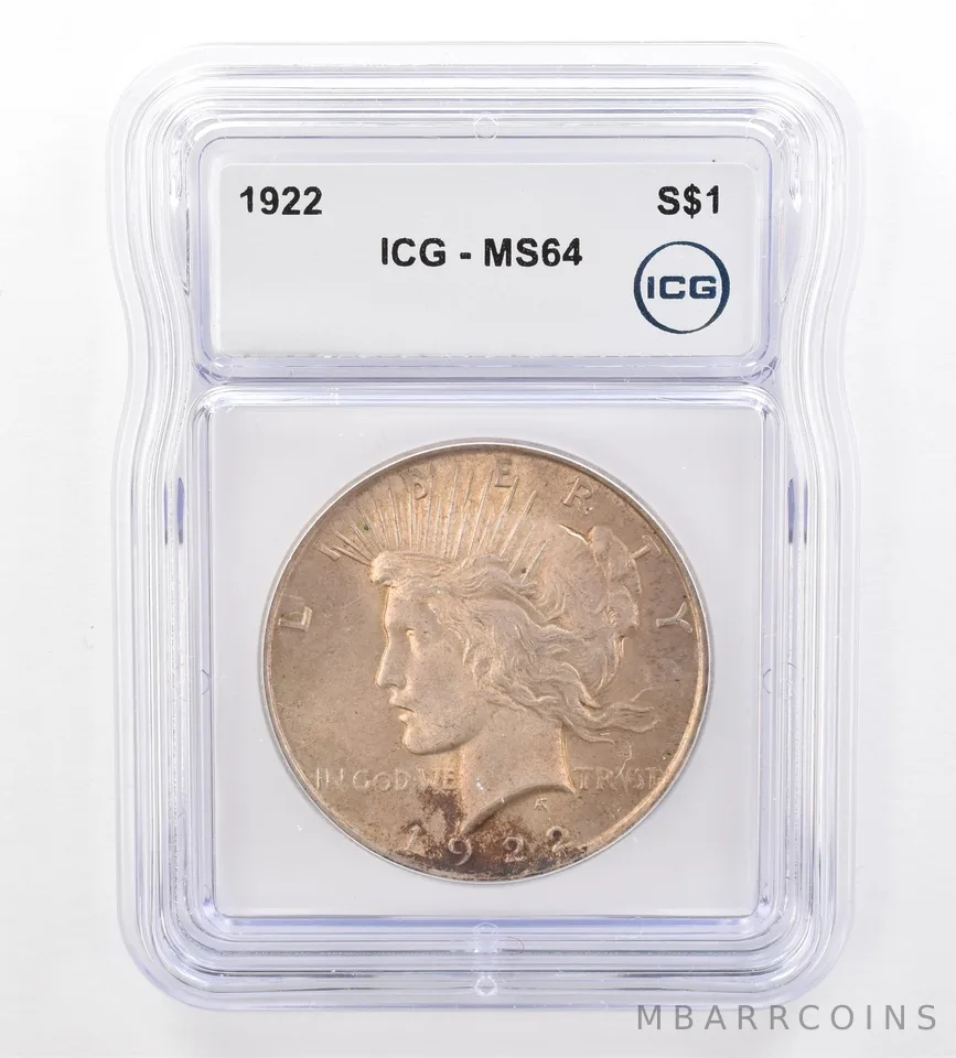1922 Peace Silver Dollar MS64 ICG Beautiful Tone *7299